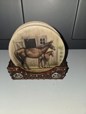 Set of 4 Natural Sandstone HORSE Coasters Non Slip Back